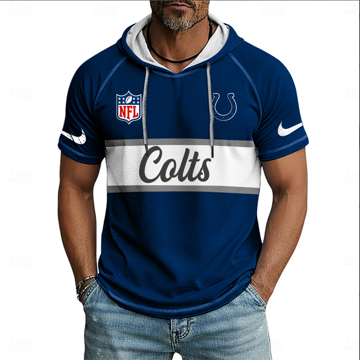 NFL x IND Sport Hooded Short Sleeve Shirt HLP 20426 HLPHUONG