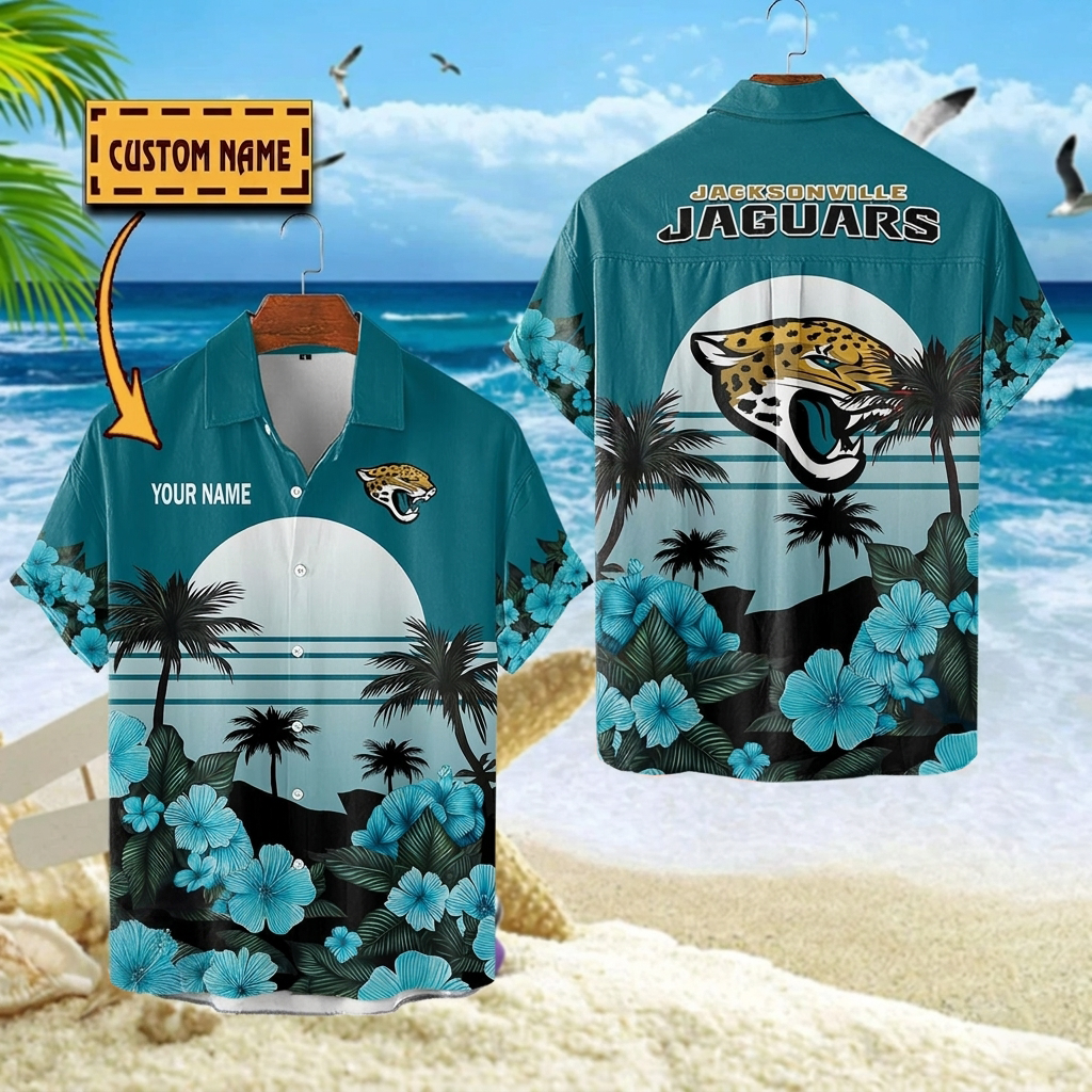 NFL x JAX Football Palm Trees Flower Custom Name Hawaiian Shirt HLP 070526 LBN