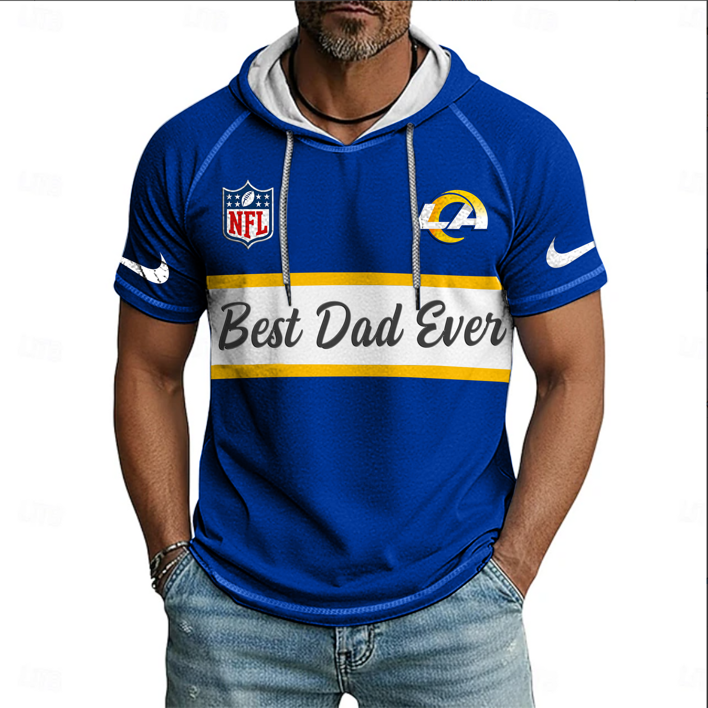 NFL x LAR Best Dad Hooded Short Sleeve Shirt HLP 220426 HLPHUONG