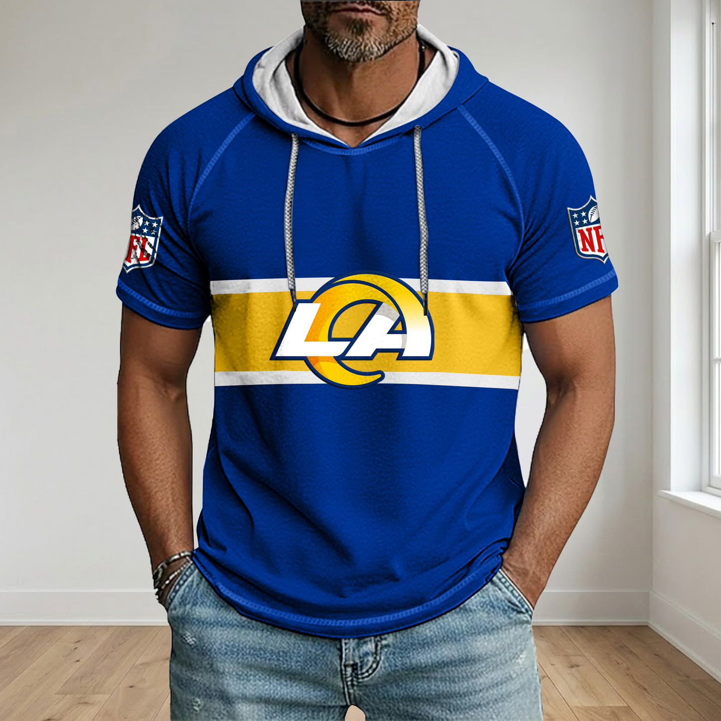 NFL x LAR Best Dad Hooded Short Sleeve Shirt HLP 230426 HLPHUONG