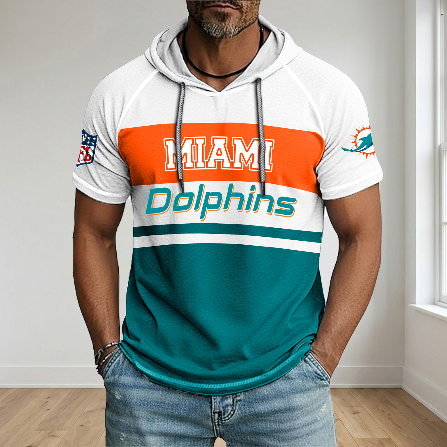 NFL x MIA Football Hooded Short Sleeve Shirt HLP 280426 HLPHUONG