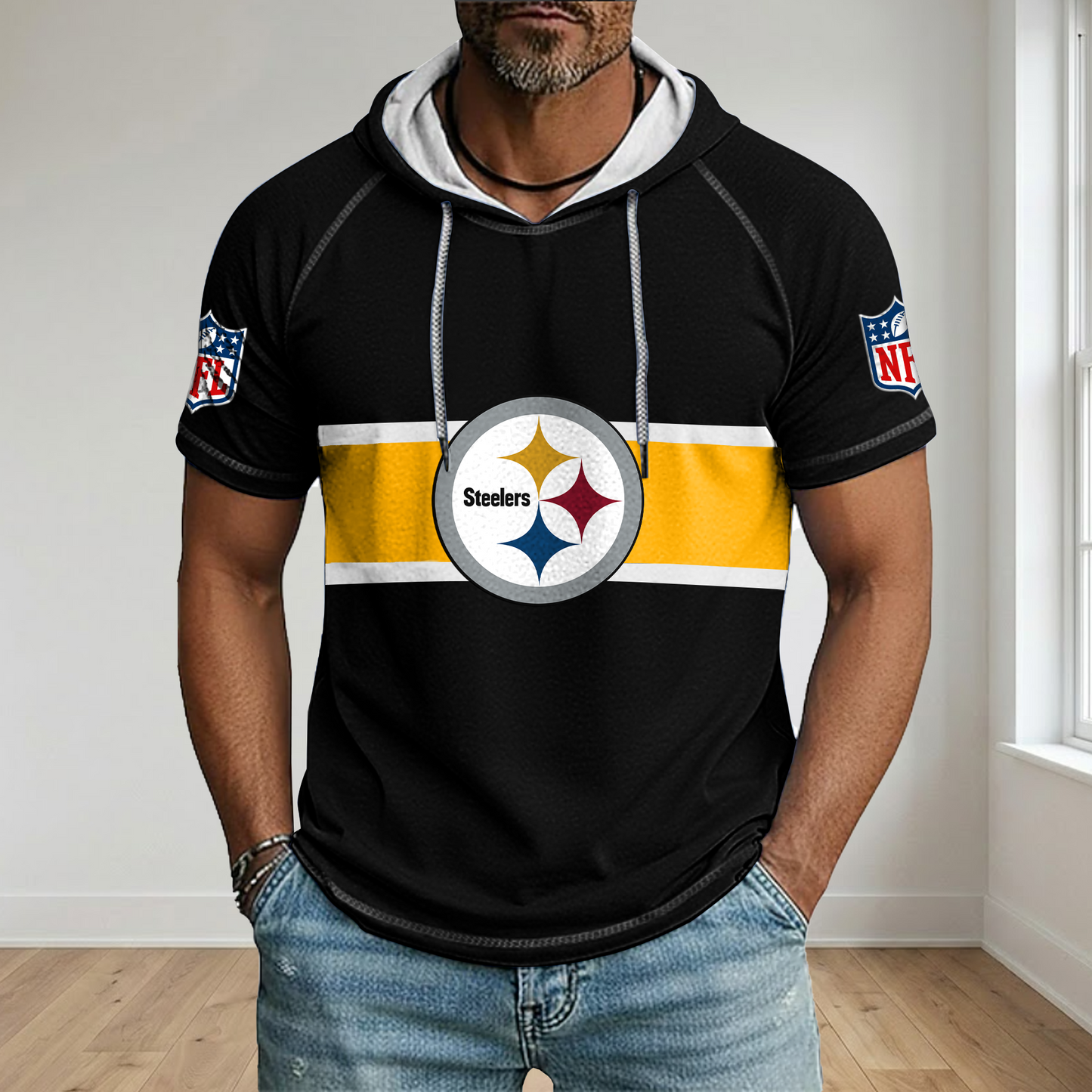 NFL x PIT Best Dad Hooded Short Sleeve Shirt HLP 230426 HLPHUONG