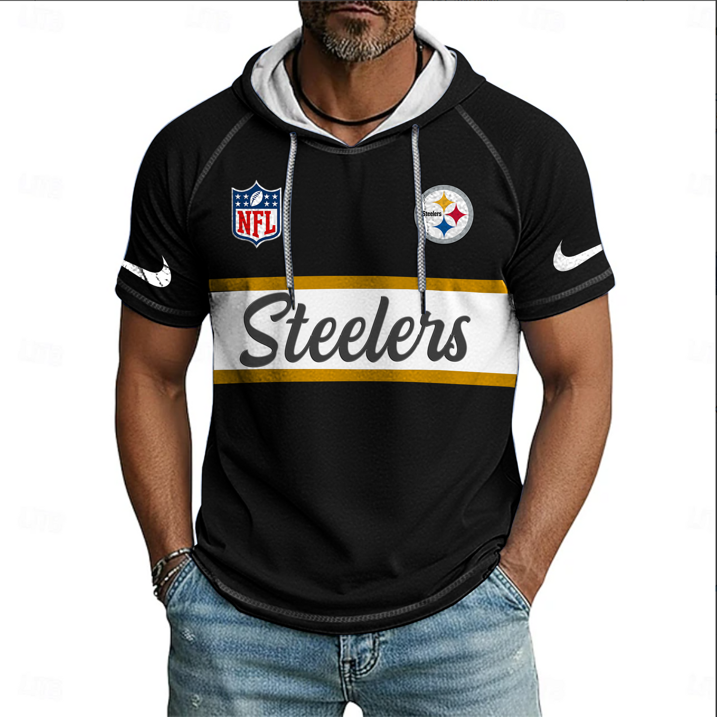 NFL x PIT Sport Hooded Short Sleeve Shirt HLP 20426 HLPHUONG