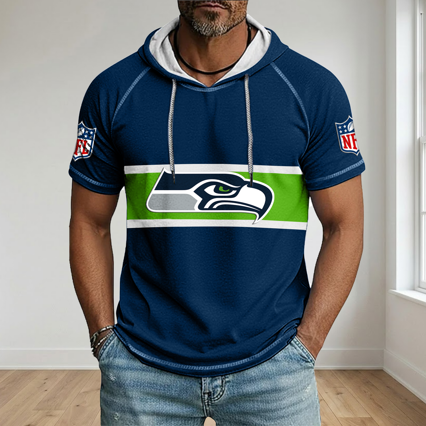 NFL x SEA Best Dad Hooded Short Sleeve Shirt HLP 230426 HLPHUONG
