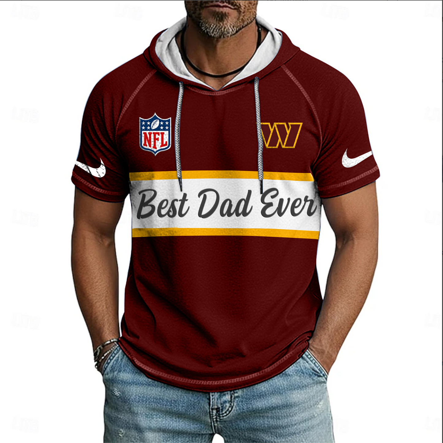 NFL x WAS Best Dad Hooded Short Sleeve Shirt HLP 220426 HLPHUONG