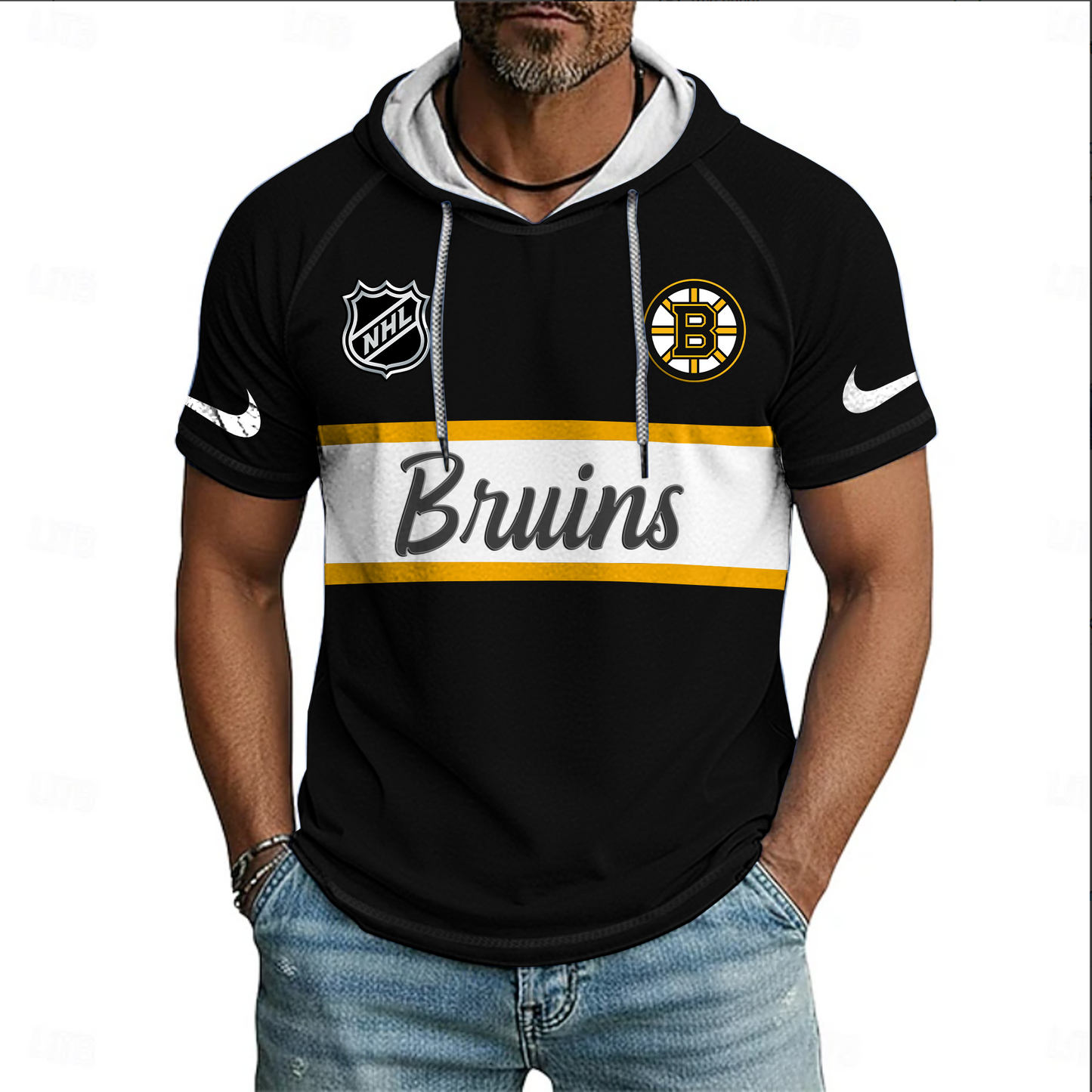 NHL x BOS Sport Hooded Short Sleeve Shirt HLP 70426 HLPHUONG