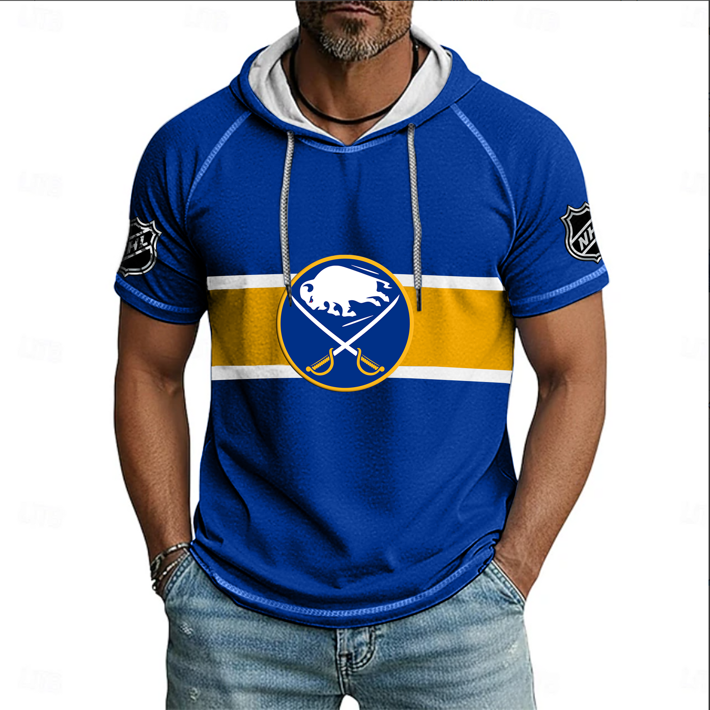 NHL x BUF Hockey Hooded Short Sleeve Shirt HLP 220426 HLPHUONG