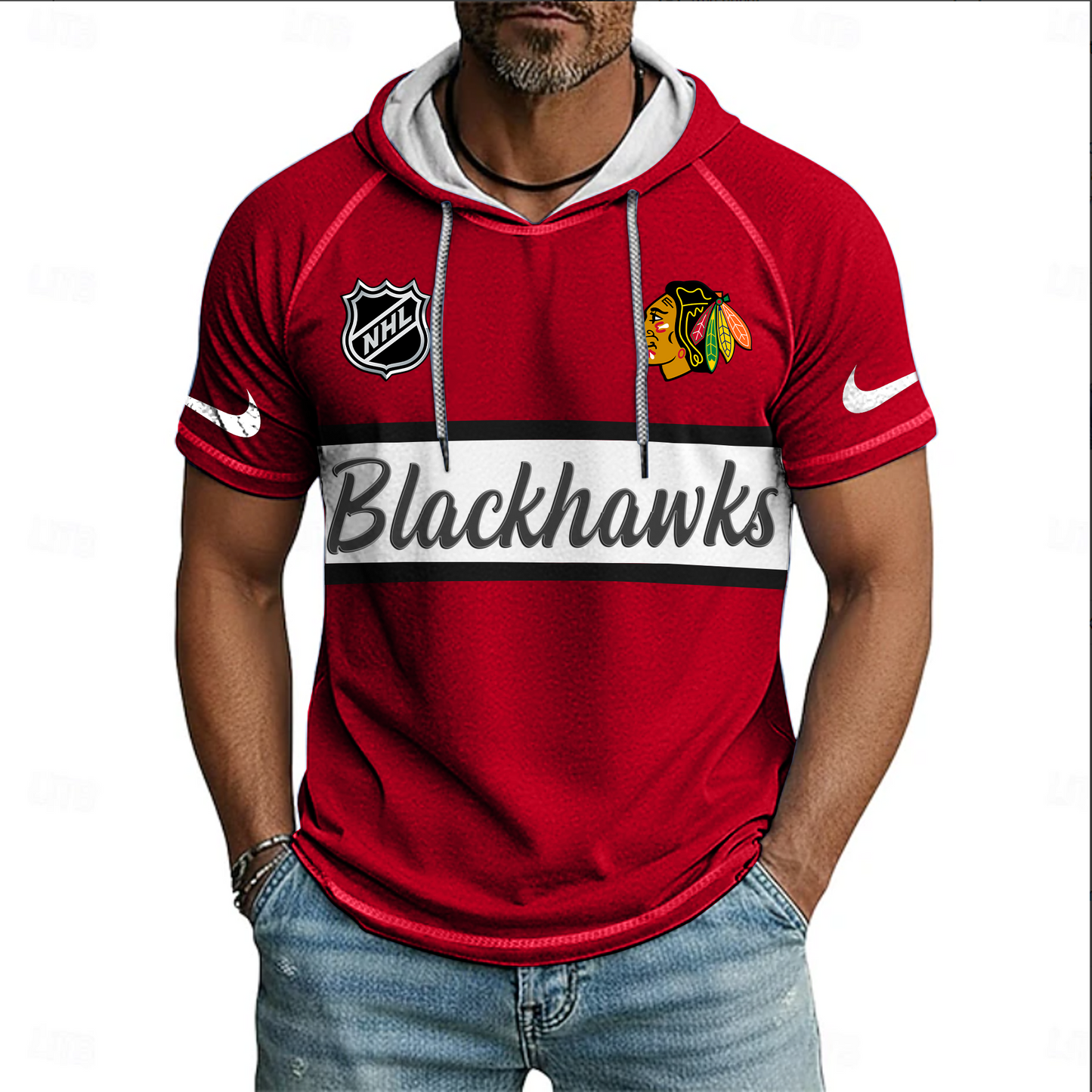 NHL x CHI Sport Hooded Short Sleeve Shirt HLP 70426 HLPHUONG