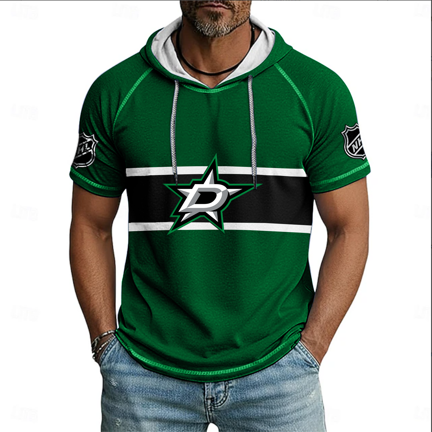 NHL x DAL Hockey Hooded Short Sleeve Shirt HLP 220426 HLPHUONG