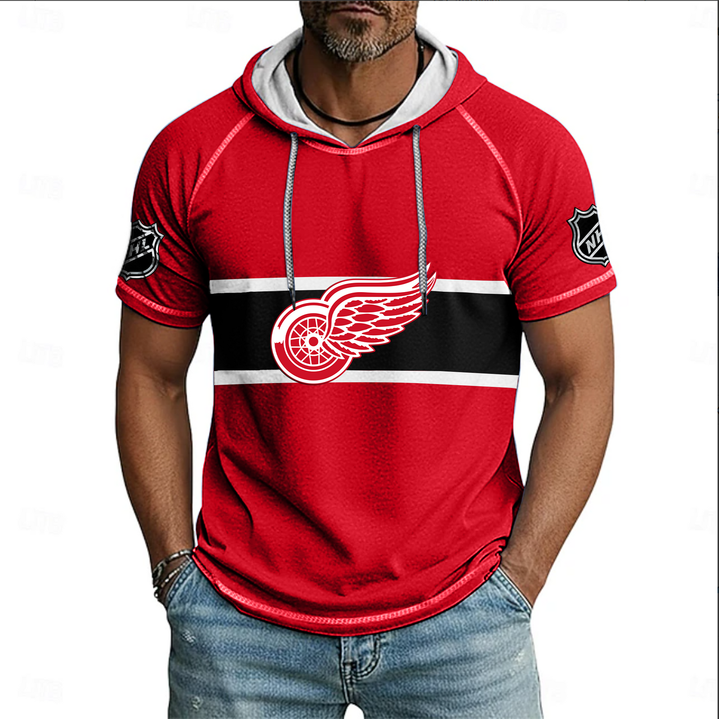 NHL x DET Hockey Hooded Short Sleeve Shirt HLP 220426 HLPHUONG