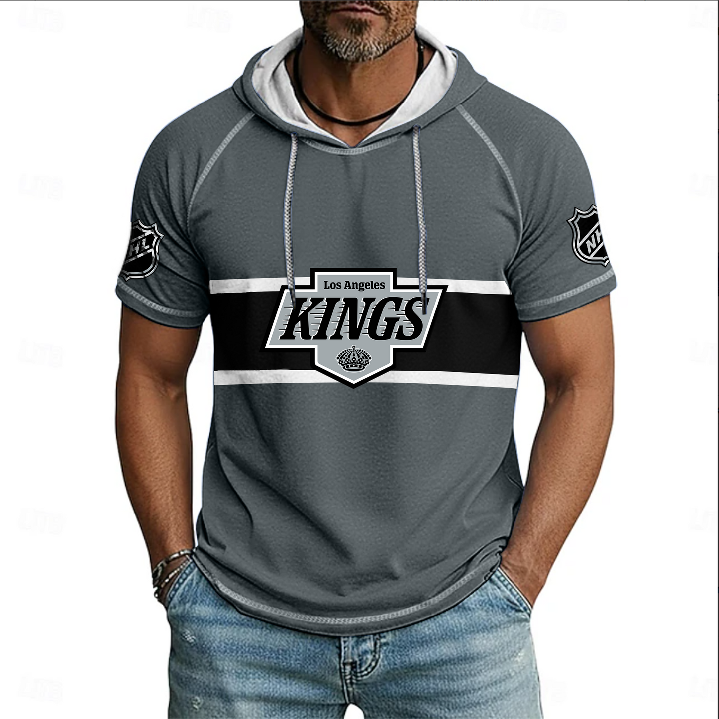 NHL x LAK Hockey Hooded Short Sleeve Shirt HLP 220426 HLPHUONG