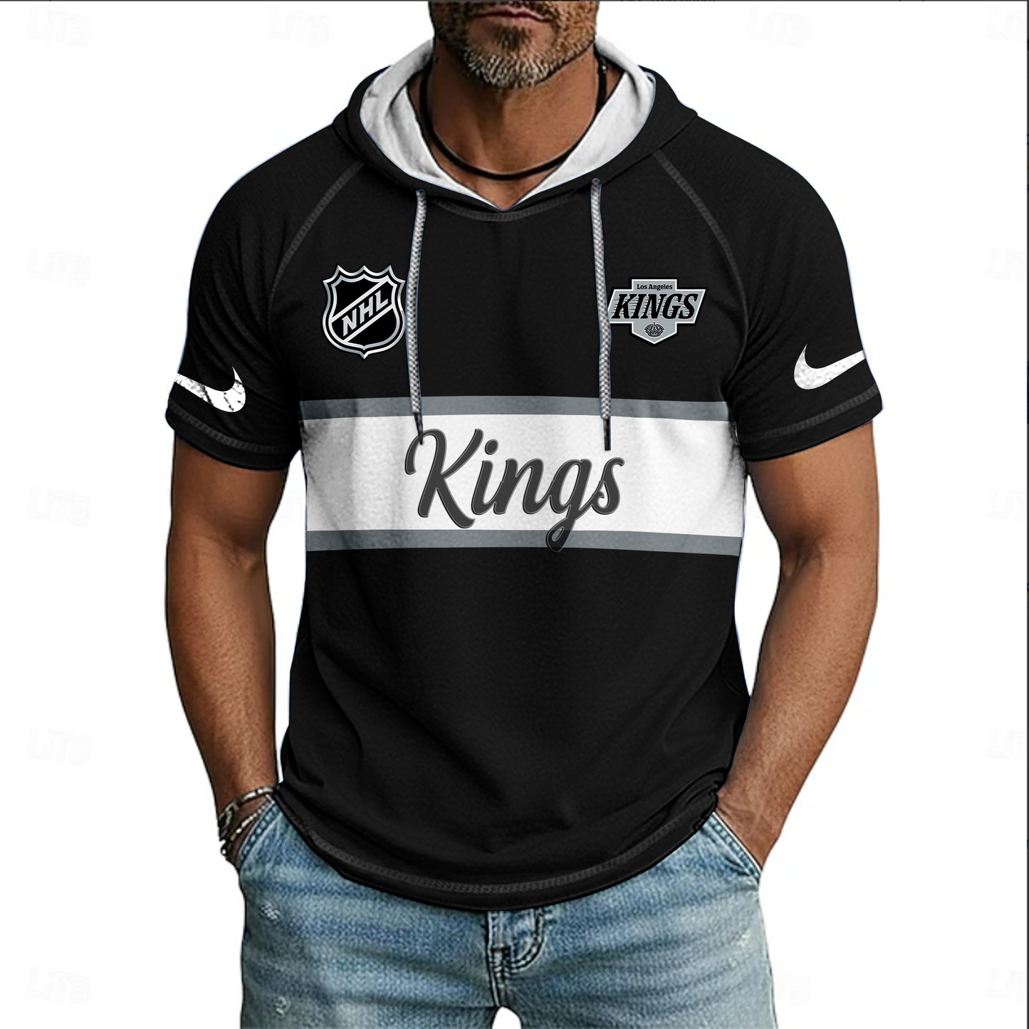 NHL x LAK Sport Hooded Short Sleeve Shirt HLP 70426 HLPHUONG