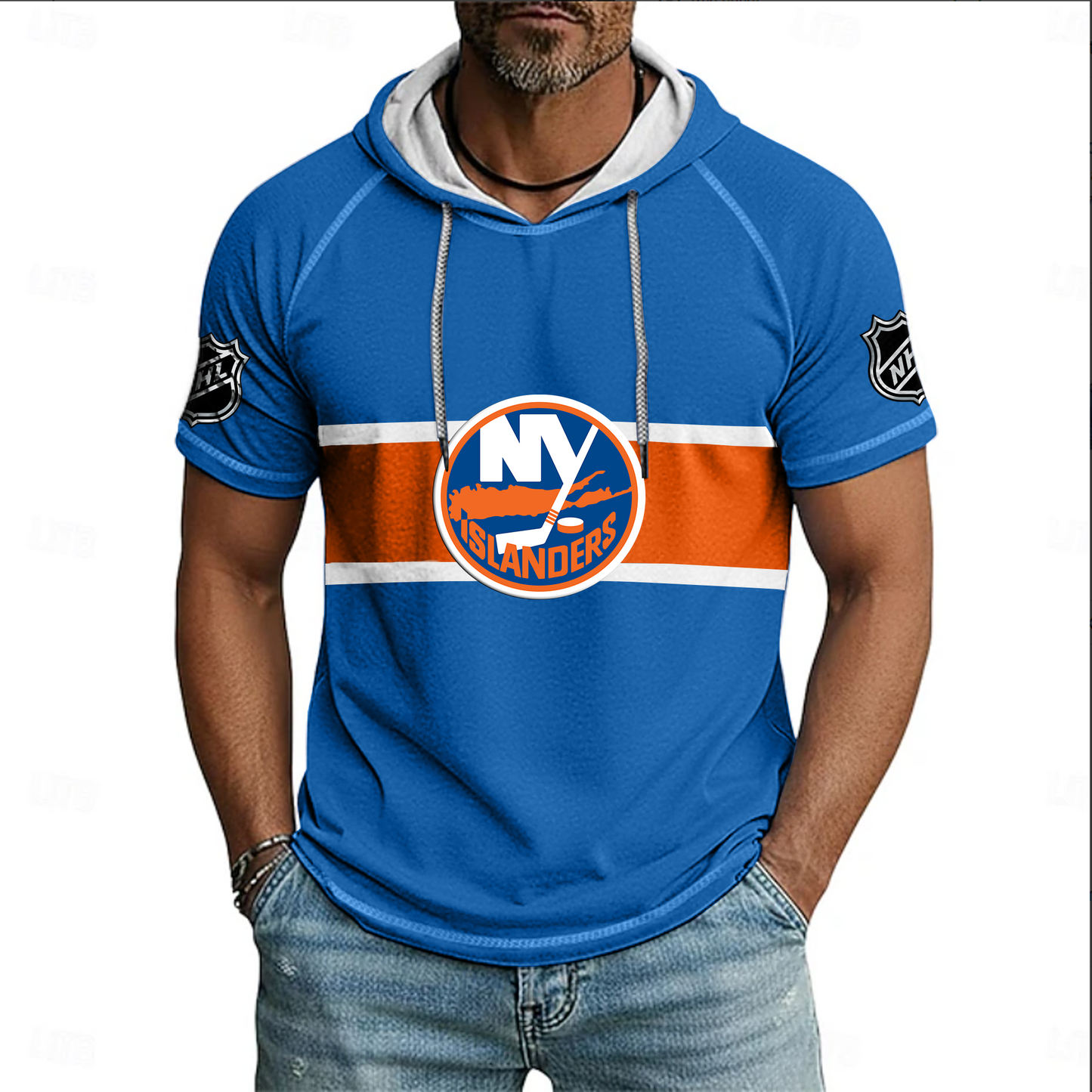 NHL x NYI Hockey Hooded Short Sleeve Shirt HLP 220426 HLPHUONG