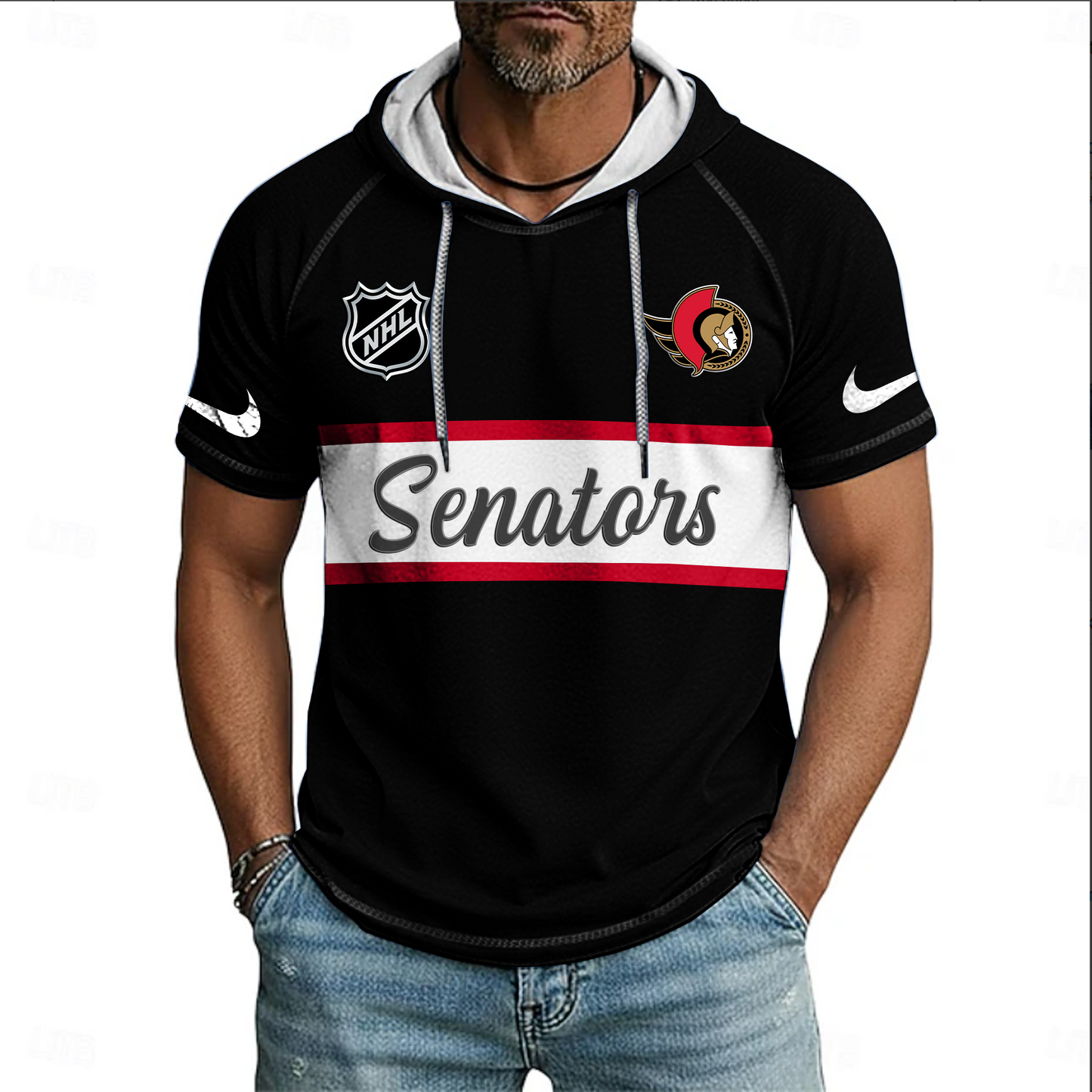 NHL x OTT Sport Hooded Short Sleeve Shirt HLP 70426 HLPHUONG
