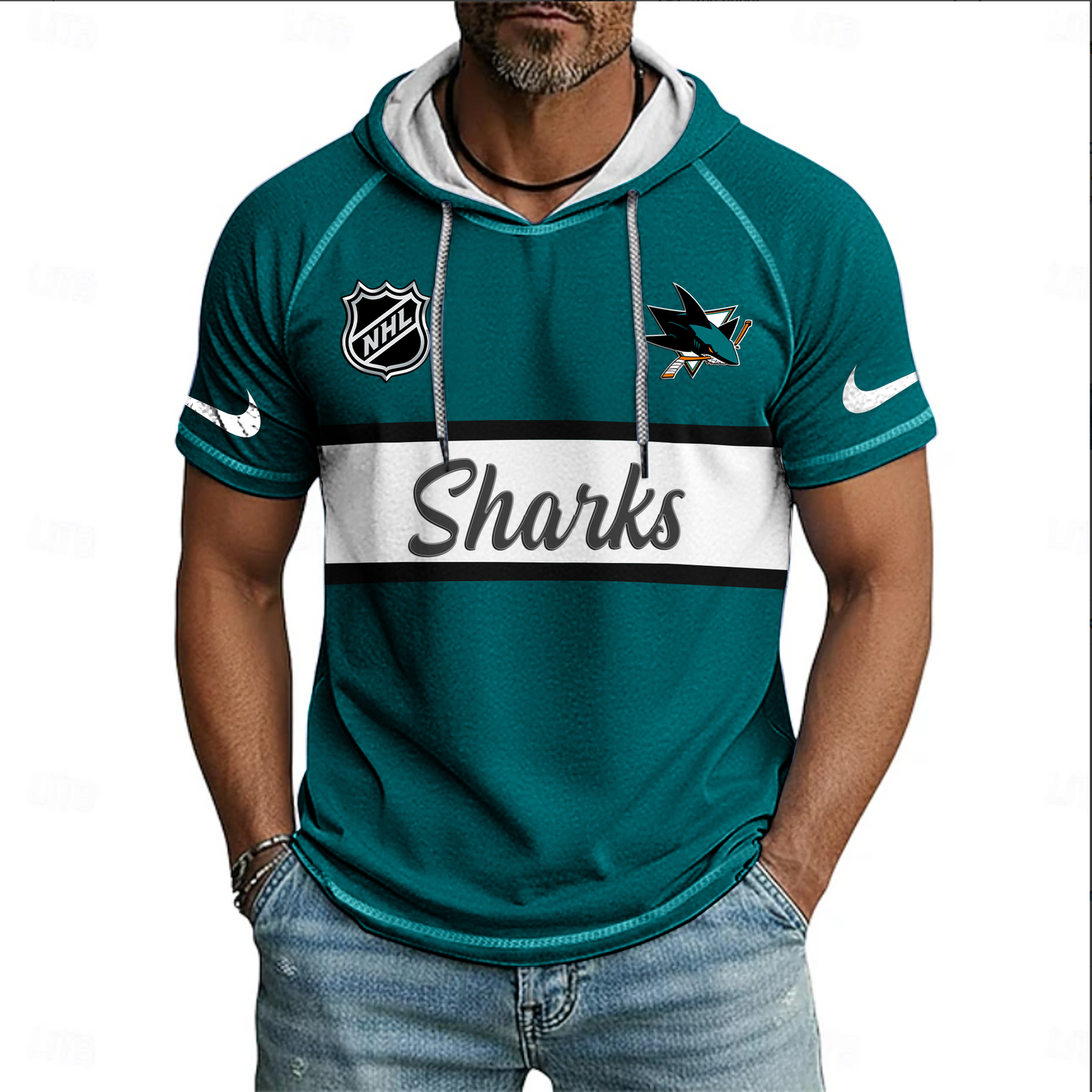 NHL x SJ Sport Hooded Short Sleeve Shirt HLP 70426 HLPHUONG