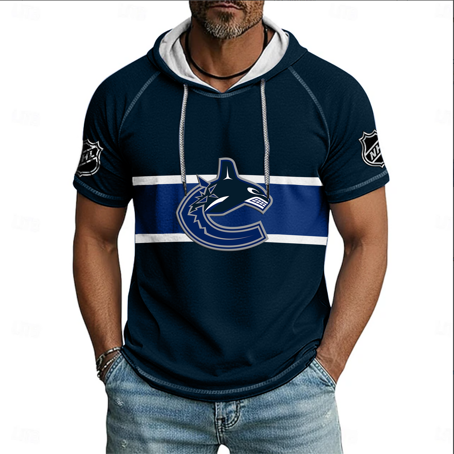 NHL x VAN Hockey Hooded Short Sleeve Shirt HLP 220426 HLPHUONG