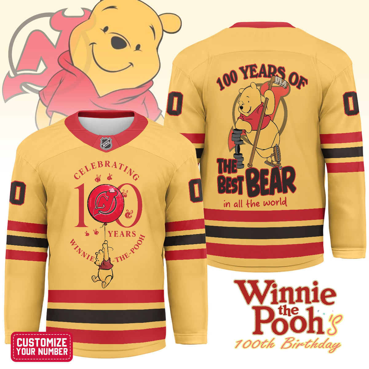 NJD x NHL Premium Winnie The Pooh 100th Anniversary Hockey Jersey DDT CTND