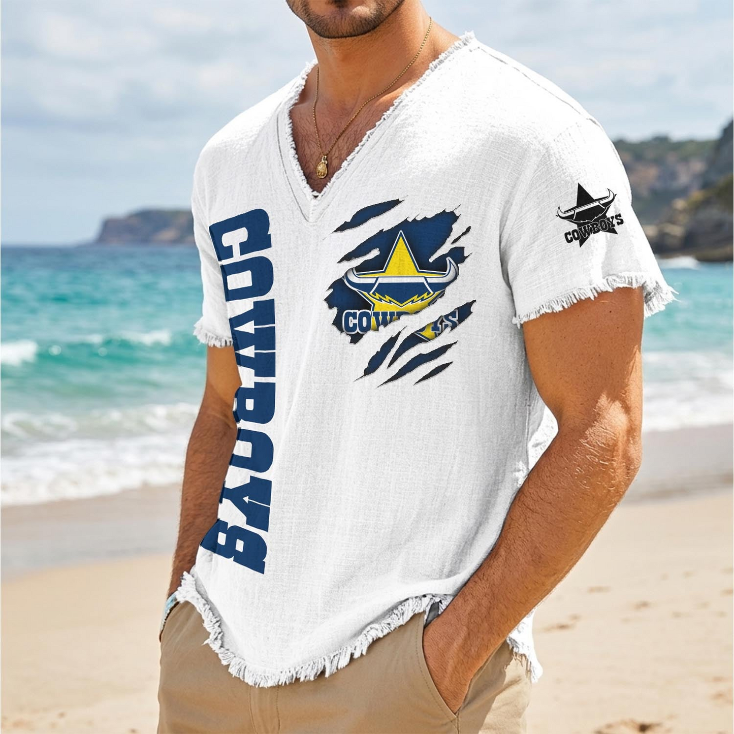 NQC x NRL V-Neck Linen Beach Shirt 1905 DatND DVT