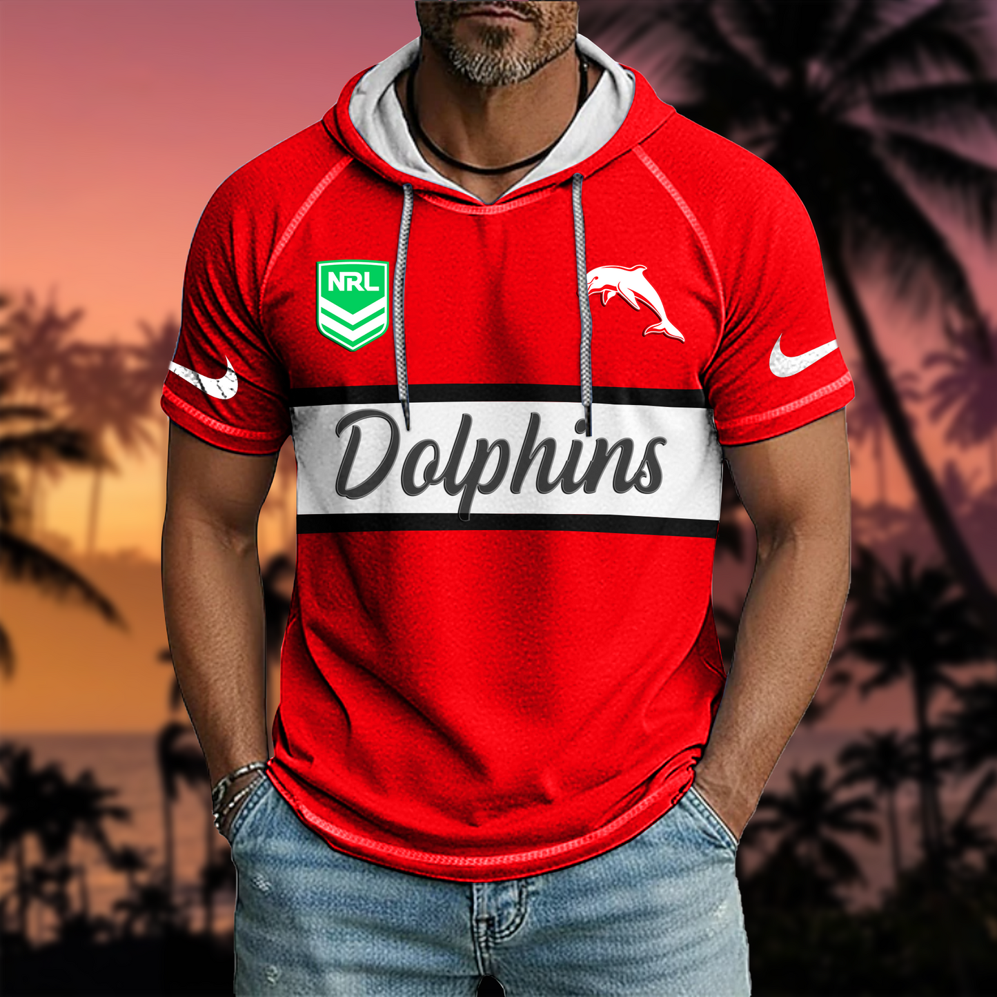 NRL x DOL Sport Hooded Short Sleeve Shirt HLP 70426 HLPHUONG
