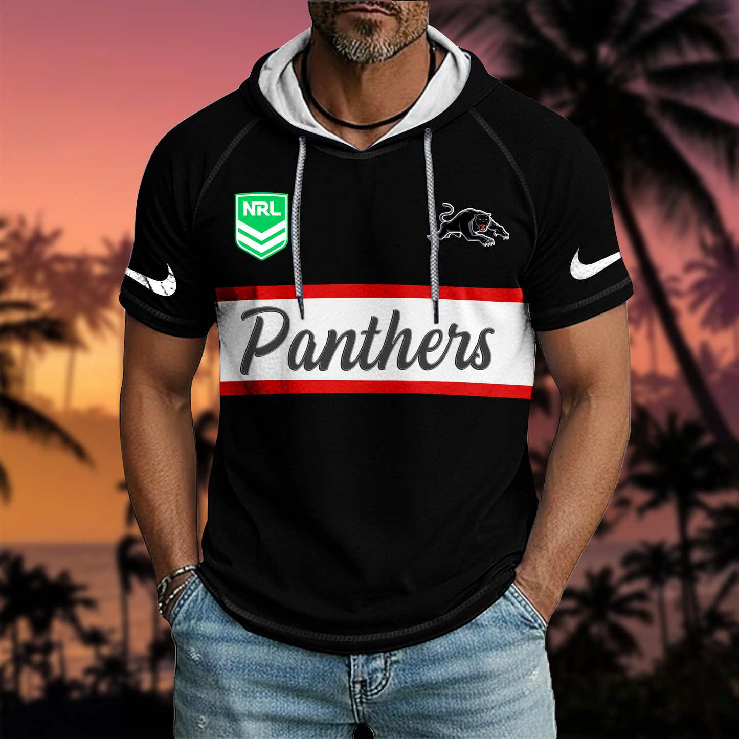 NRL x PP Sport Hooded Short Sleeve Shirt HLP 70426 HLPHUONG