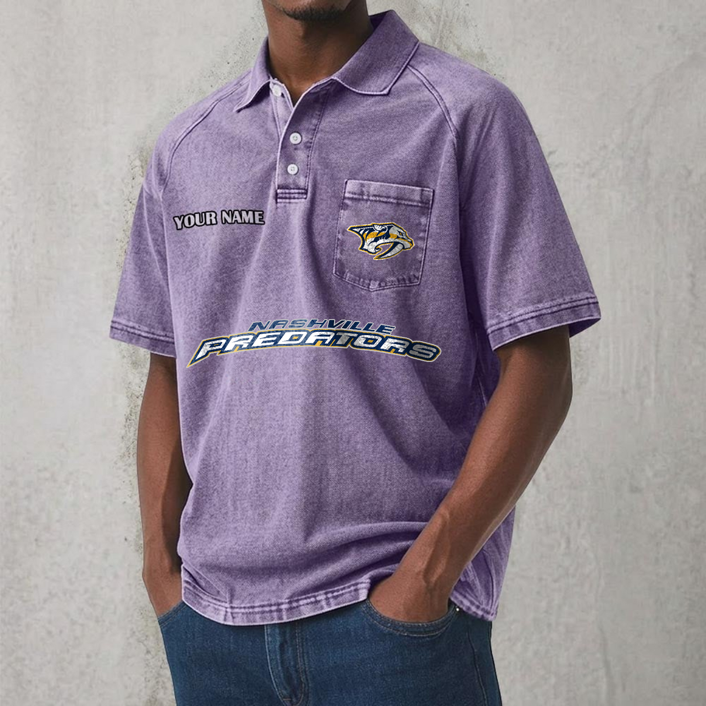 NSH x NHL Men's Distressed Turn-Down Collar Polo DATND TANTD 250526