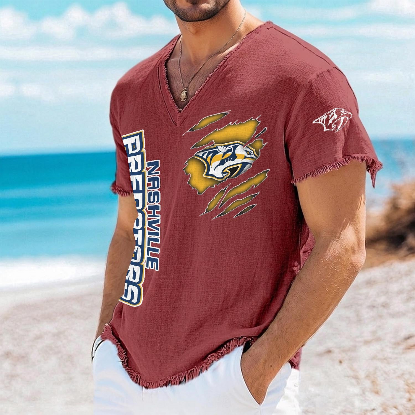 NSH x NHL V-Neck Linen Beach Shirt 1905 DatND DVT