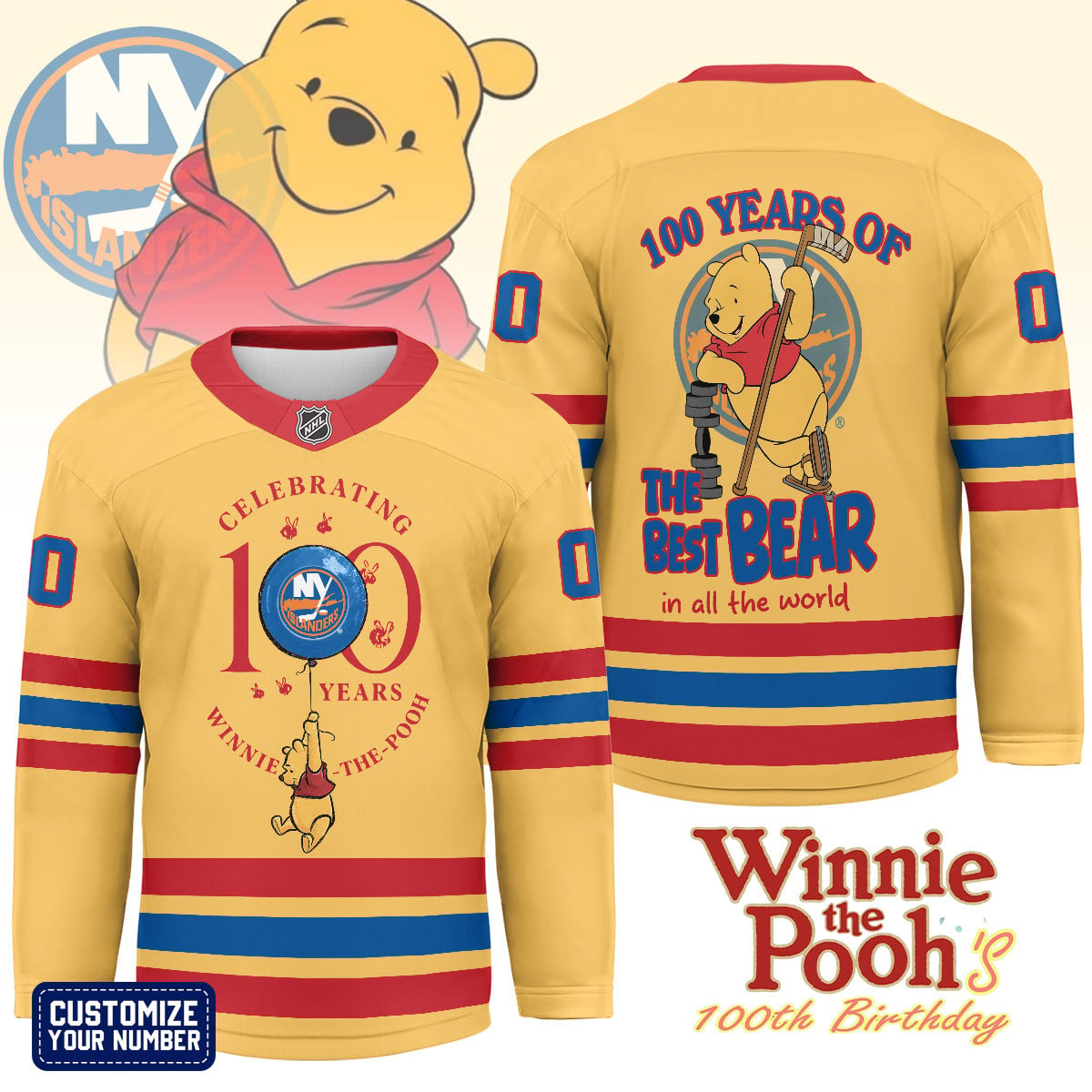 NYI x NHL Premium Winnie The Pooh 100th Anniversary Hockey Jersey DDT CTND