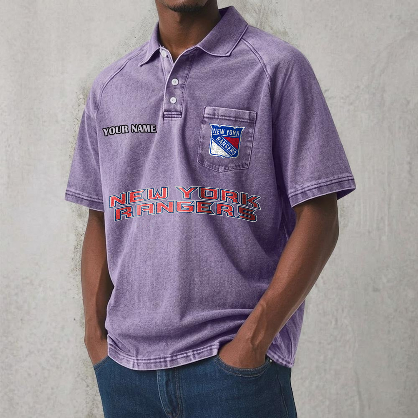 NYR x NHL Men's Distressed Turn-Down Collar Polo DATND TANTD 250526