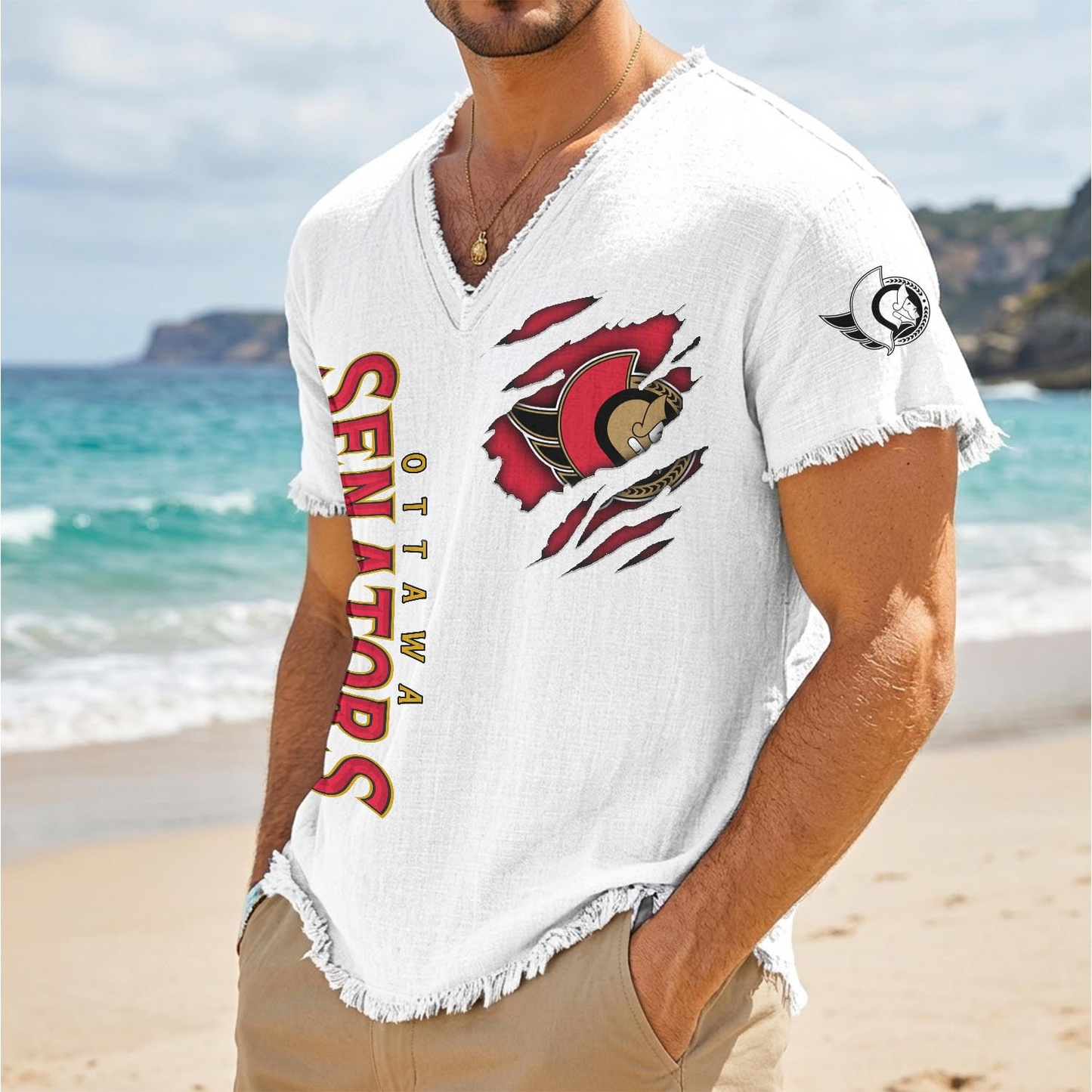 OTT x NHL V-Neck Linen Beach Shirt 1905 DatND DVT