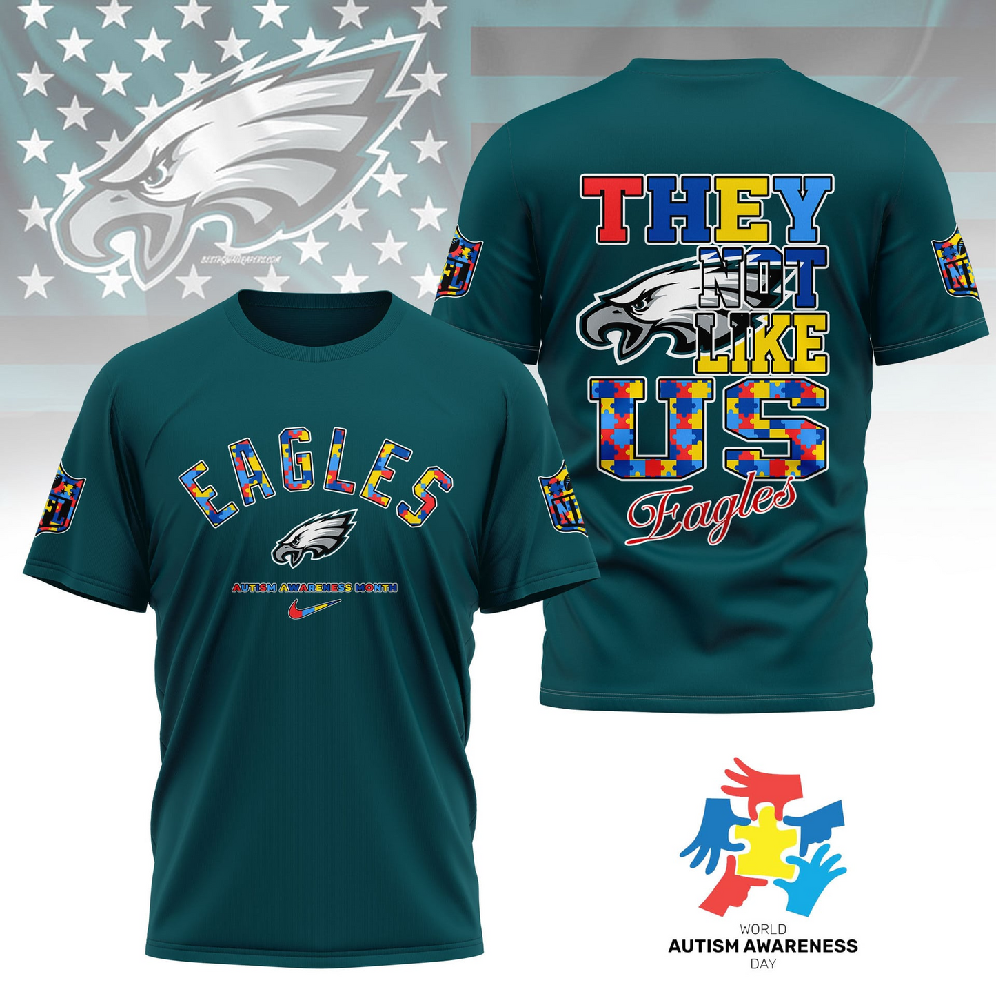 PE Premium NFL Autism Awareness Month 3D Shirt DDT NTL