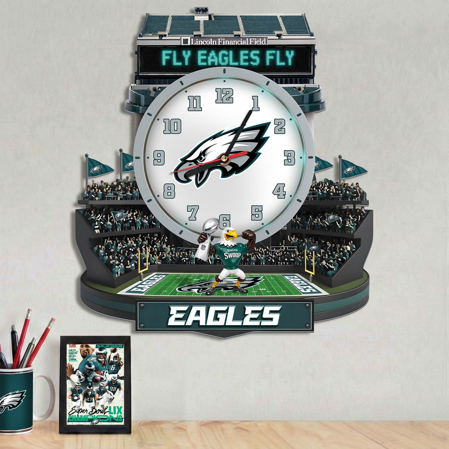PE x NFL Stadium Decorative 3D Visual Effect Acrylic Wall Clock DDT CTND