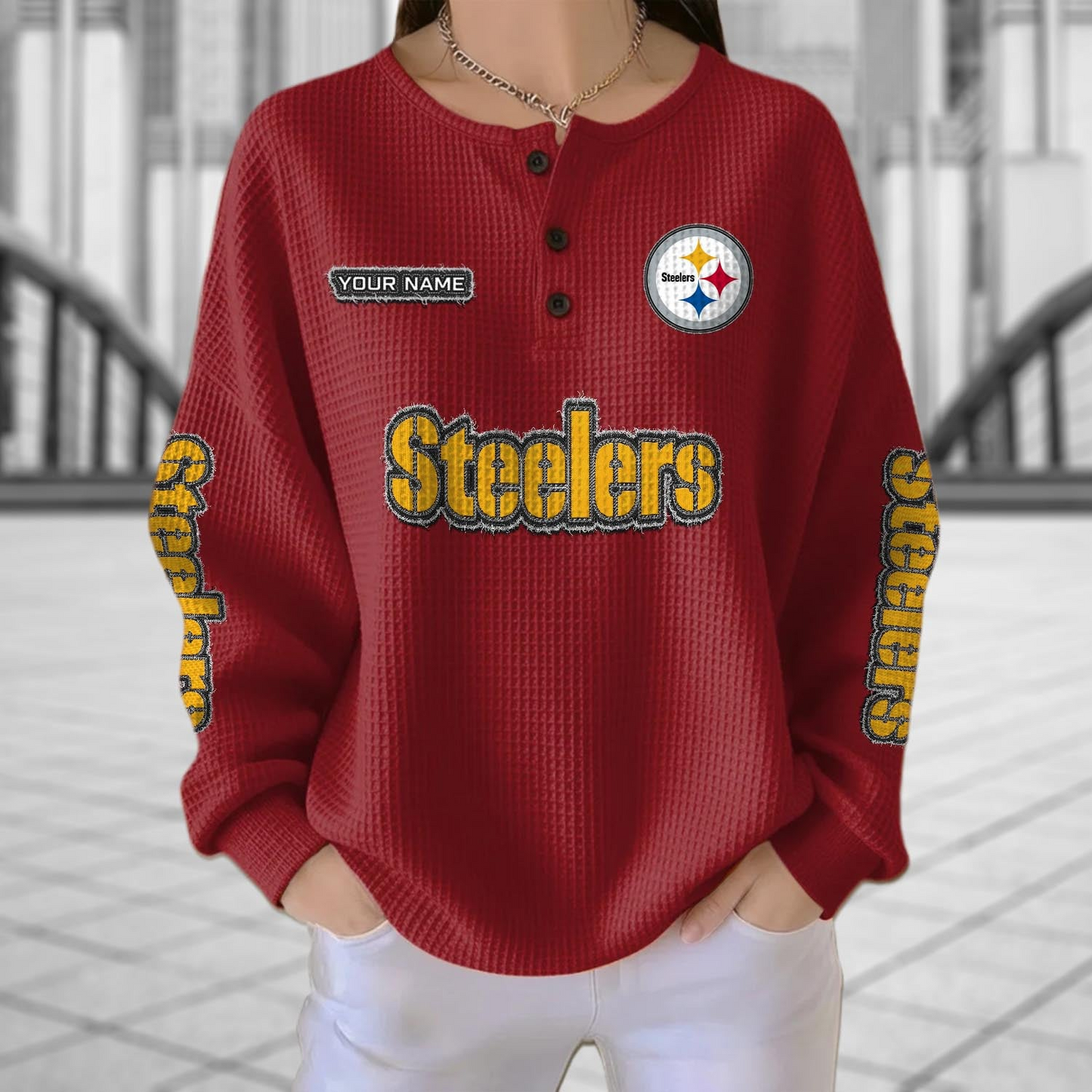 PIT x NFL Personalized Waffle Knit Henley Sweatshirt 2005 DatND DVT