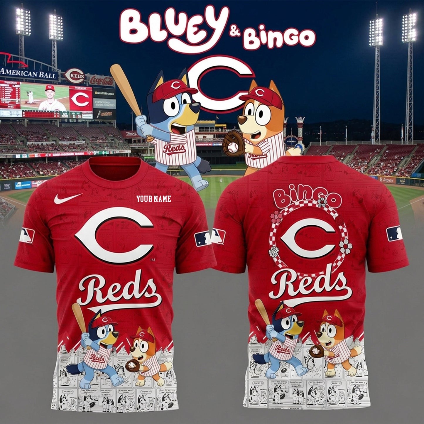 PREMIUM MLB X RED Bluey & Bingo Comic Shirt NDT NHM 260526