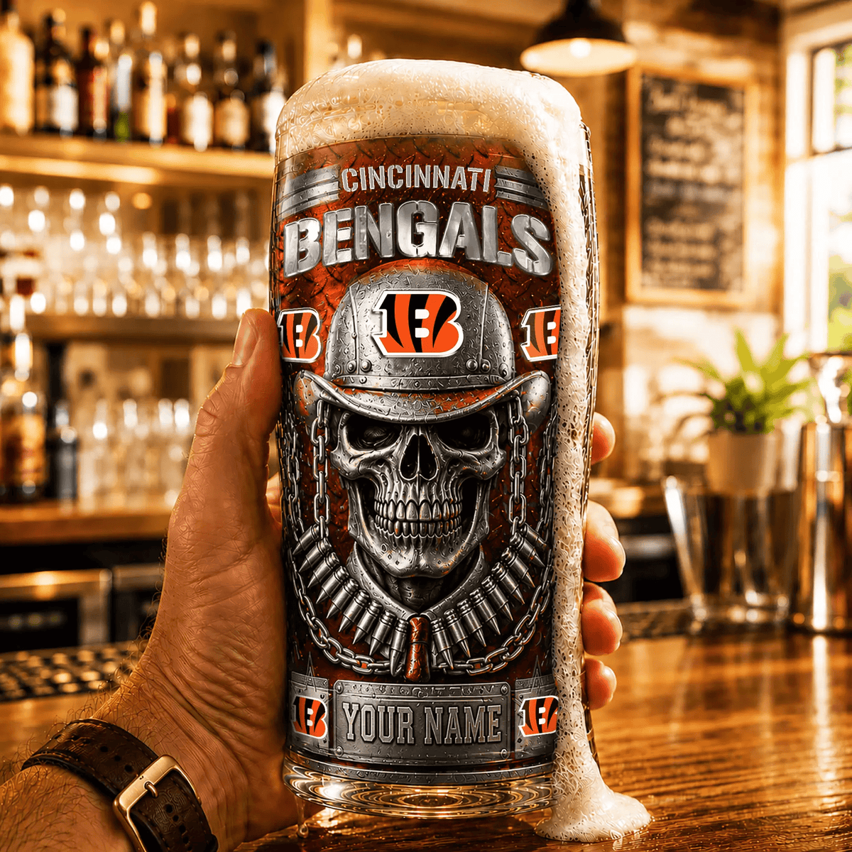 PREMIUM NFL X CIN Beer Glass Custom Name Gifts For Fan NDT VHM 020626