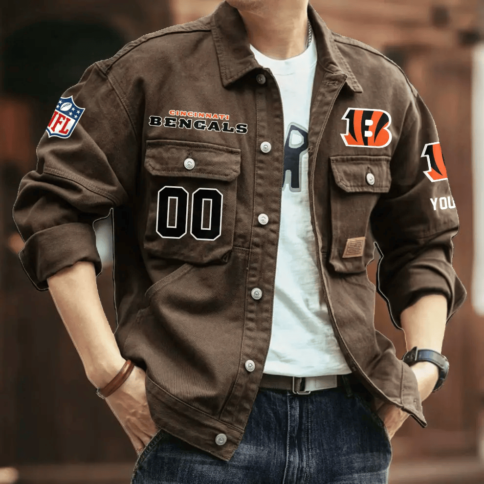 PREMIUM NFL X CIN Men's Denim Autumn Jackets NDT VHM 090626
