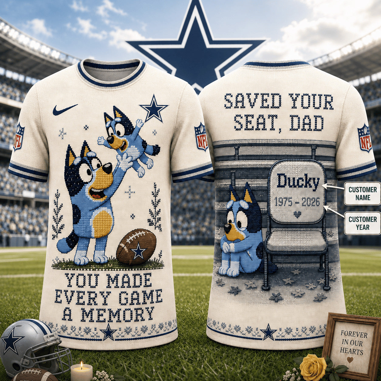 PREMIUM NFL X DC Custom Premium NFL 3D Faux-Stitch Dad Memorial Shirt NDT NTN 220526