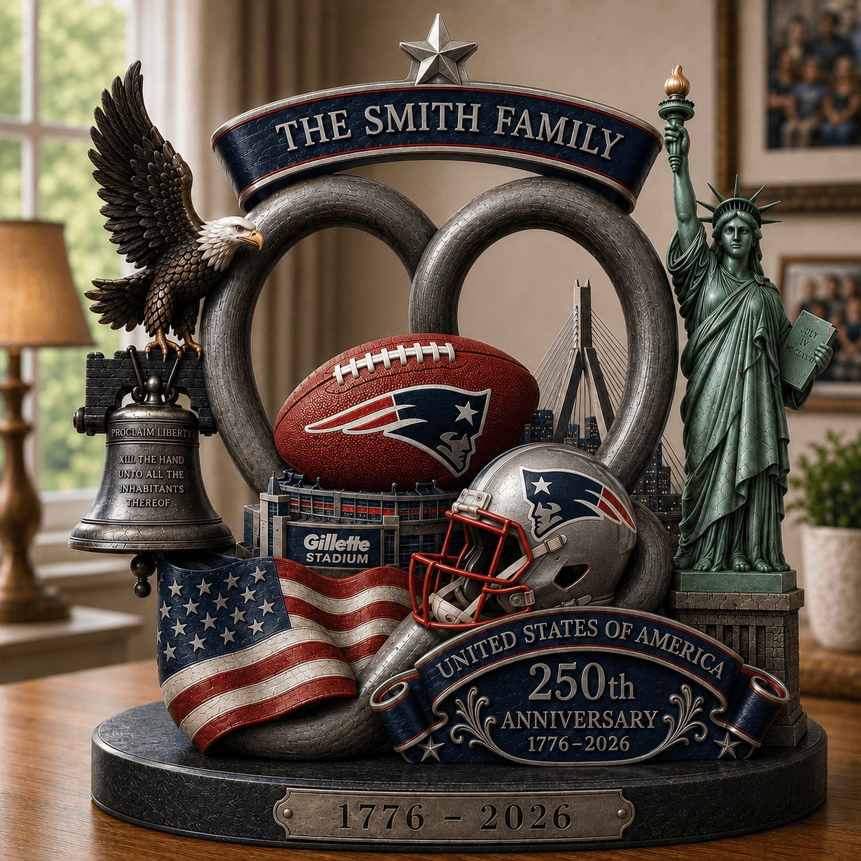 PREMIUM NFL X NE Team Mix 250th Anniversary Acrylic Block Plaque Custom Name 120626