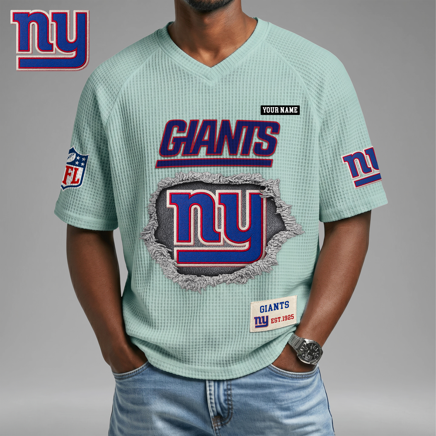 PREMIUM NFL X NYG Game Day Waffle V-neck T-shirt 110626