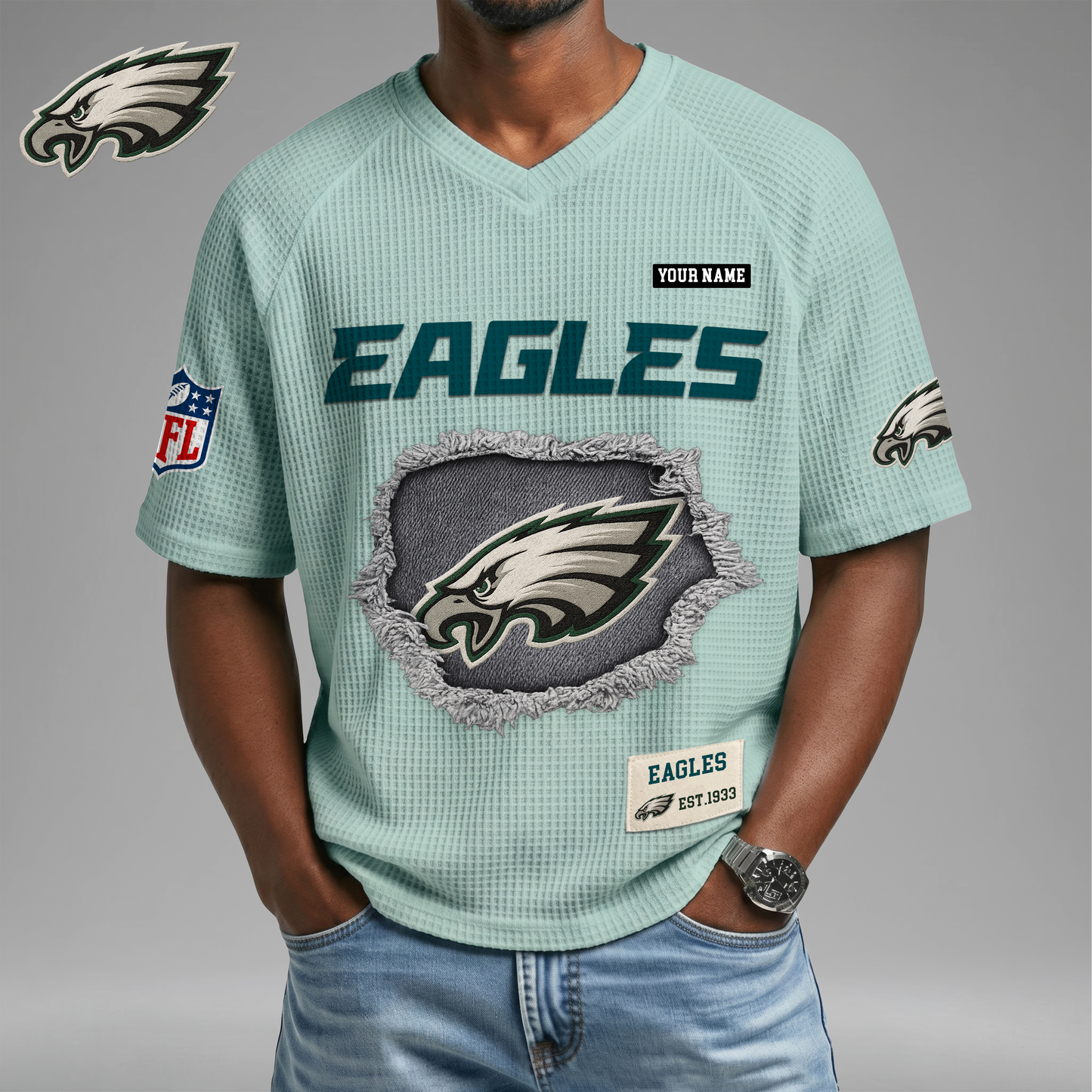 PREMIUM NFL X PE Game Day Waffle V-neck T-shirt 110626