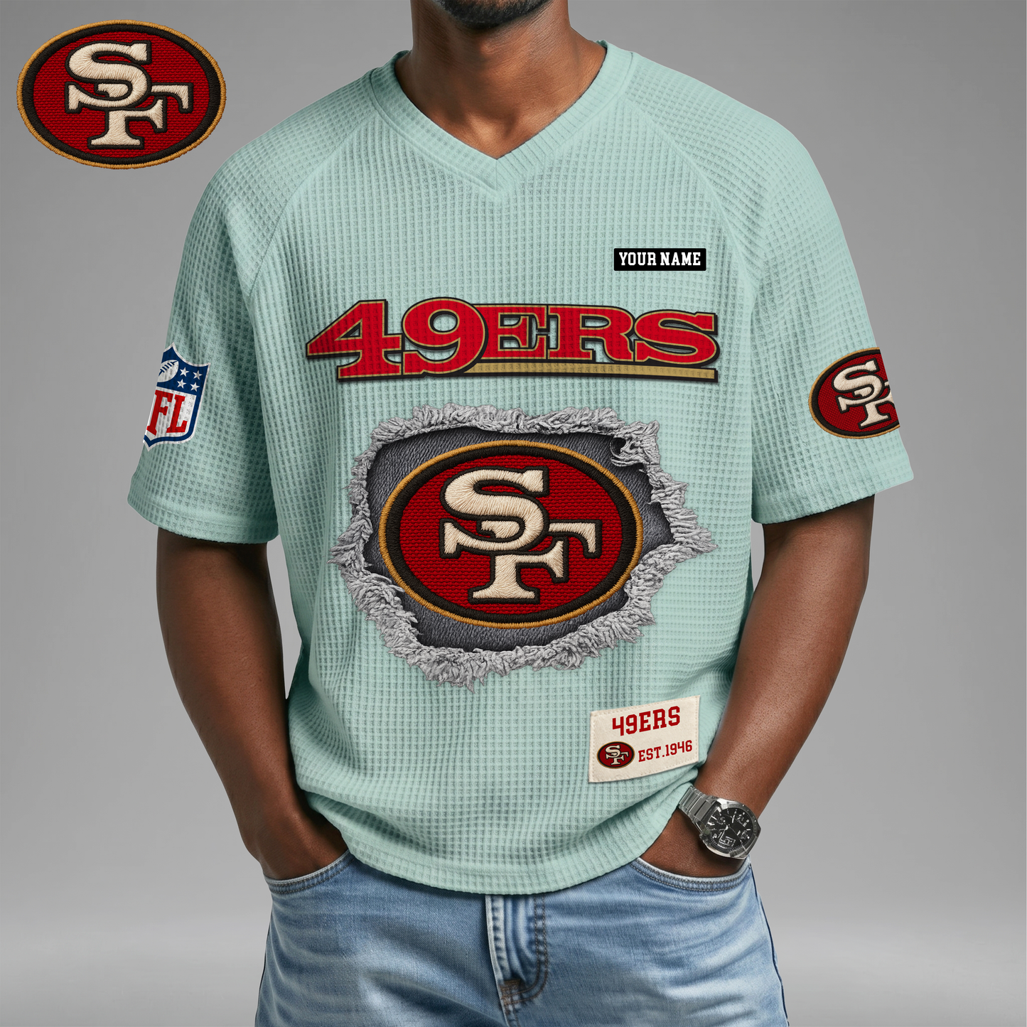 PREMIUM NFL X SF Game Day Waffle V-neck T-shirt 110626