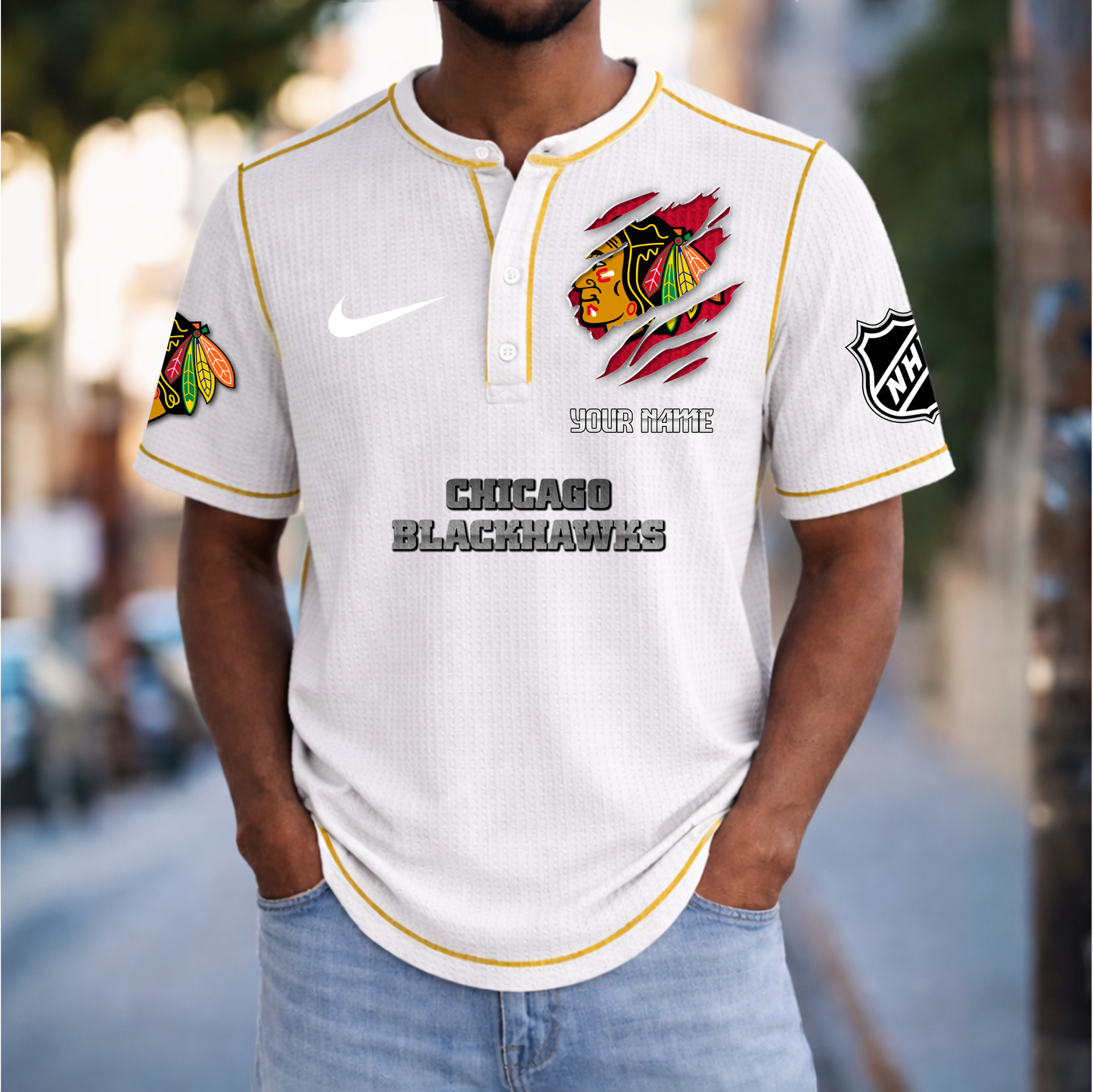 PREMIUM NHL X CB Crew neck button Henry Shirt Limited Editions NDT VHM 20426
