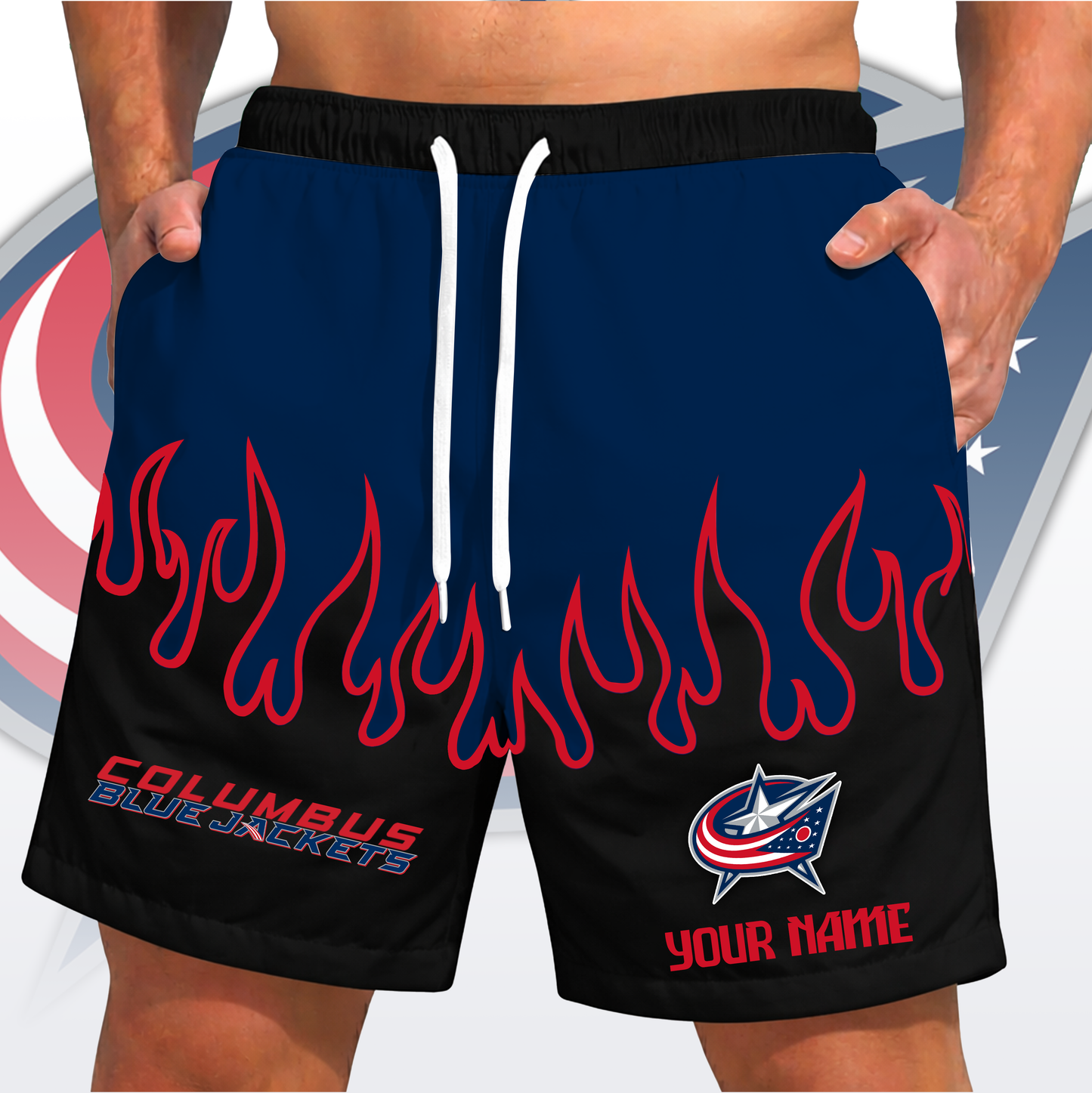PREMIUM NHL X CBJ Fire Flame Short Pants Custom Name Limited Edition NDT VHM 200426