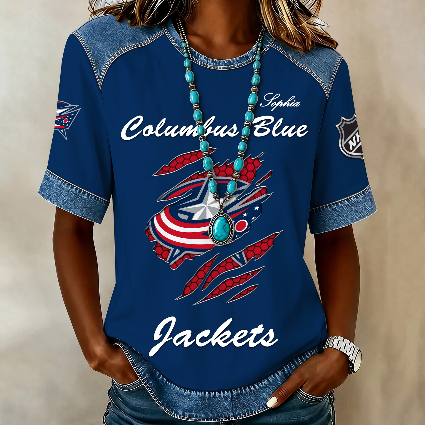 PREMIUM NHL X CBJ Women Retro T Shirt Custom Name Limited Edition NDT VHM 190526