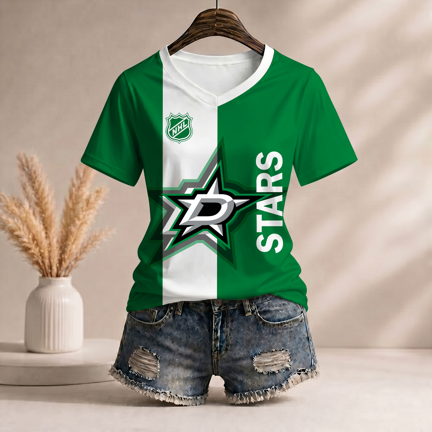 PREMIUM NHL X DS Women’s Casual Loose Stripe V-Neck T-Shirt NDT VHM 290526