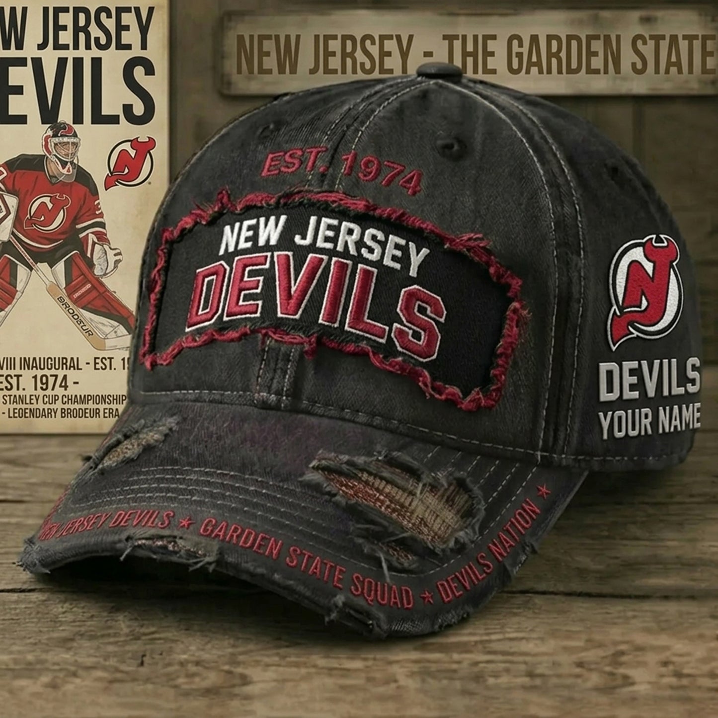PREMIUM NHL X NJD Denim Washed Custom Name HAT NDT NHM 050526