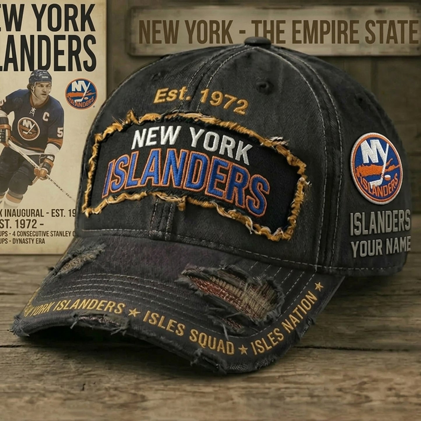 PREMIUM NHL X NYI Denim Washed Custom Name HAT NDT NHM 050526
