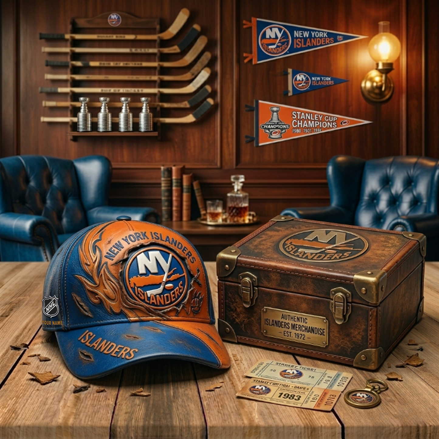 PREMIUM NHL X NYI VINTAGE CUSTOME NAME HAT NDT VHM 180426