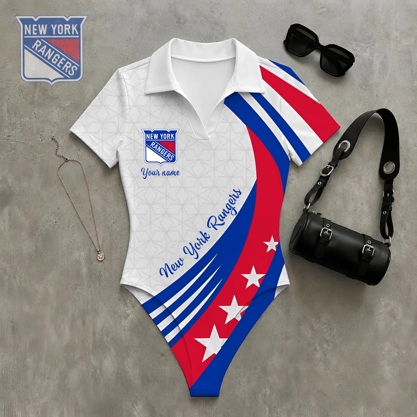 PREMIUM NHL X NYR Women‘s Slim-Fit V-Neck Polo Bodysuit NDT NHM 270526