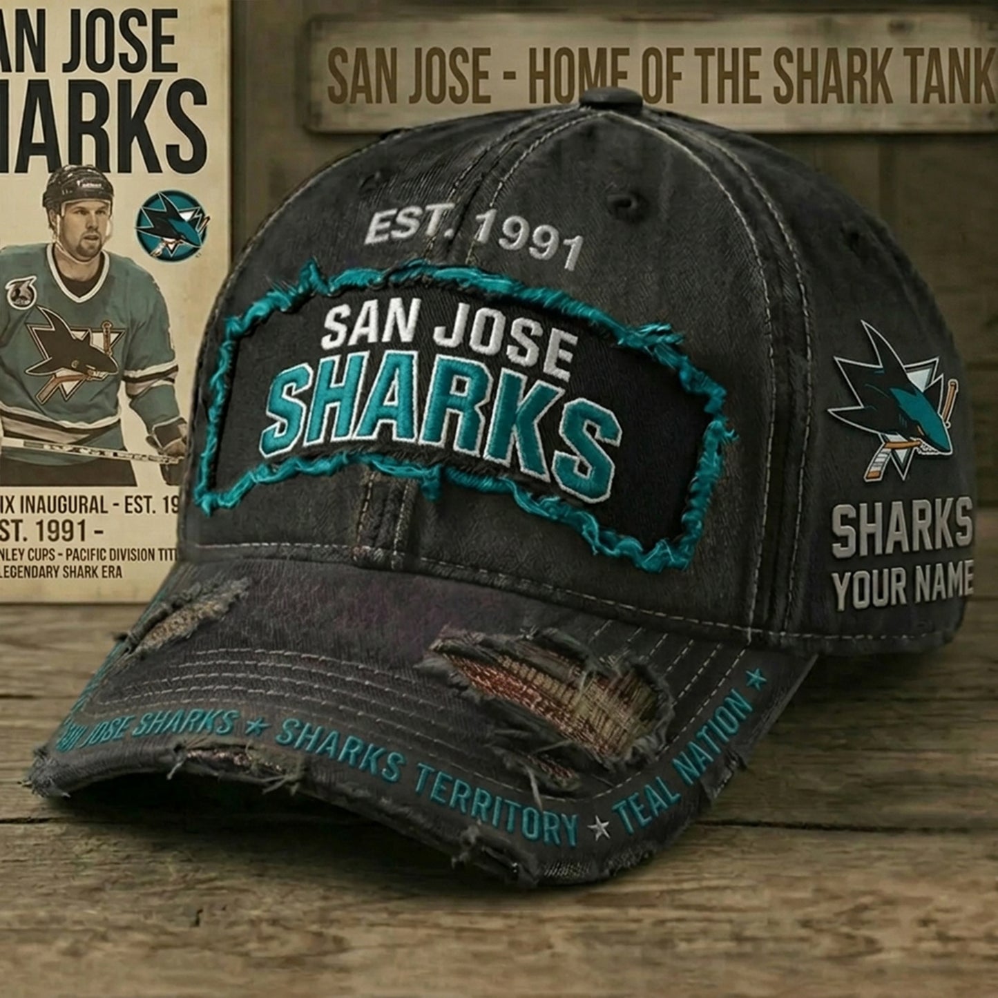 PREMIUM NHL X SJS Denim Washed Custom Name HAT NDT NHM 050526