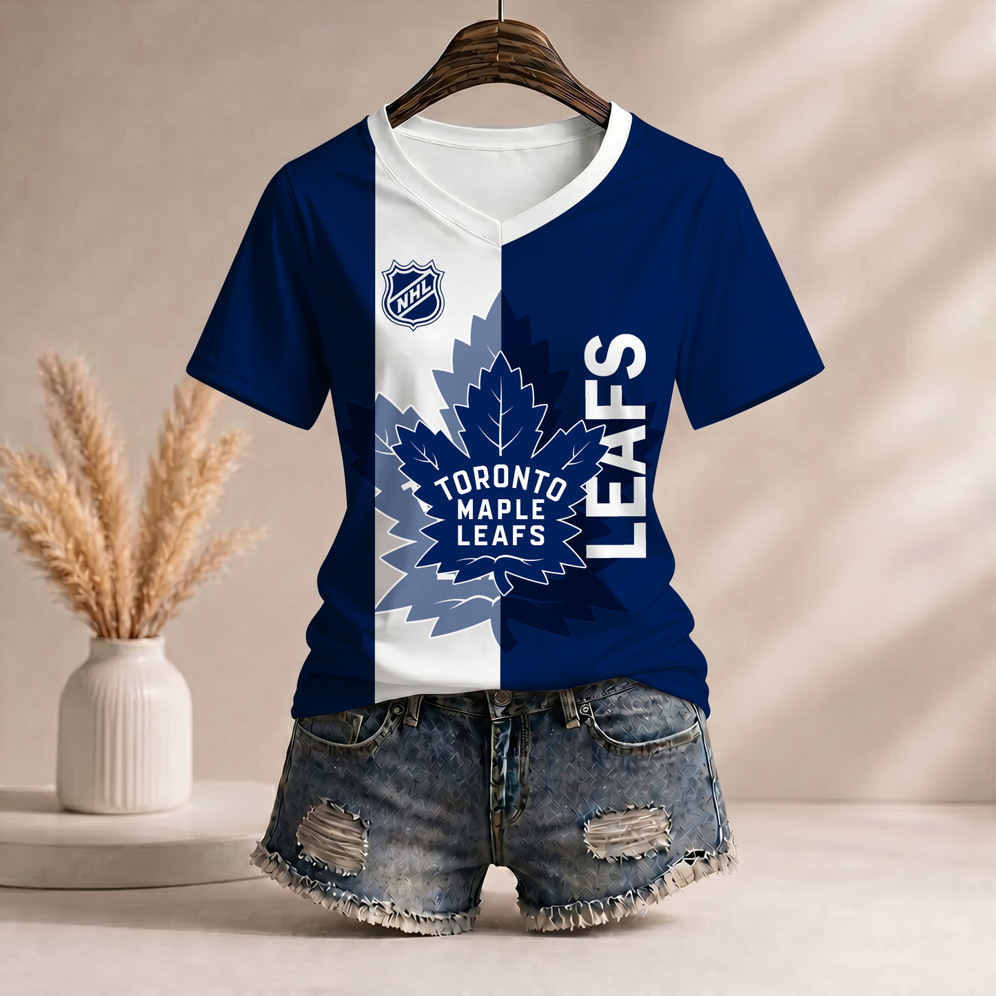 PREMIUM NHL X TML Women’s Casual Loose Stripe V-Neck T-Shirt NDT VHM 290526